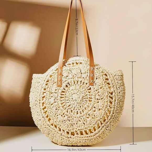 Cream Straw ShoulderTote Bag - Picture 6 of 8